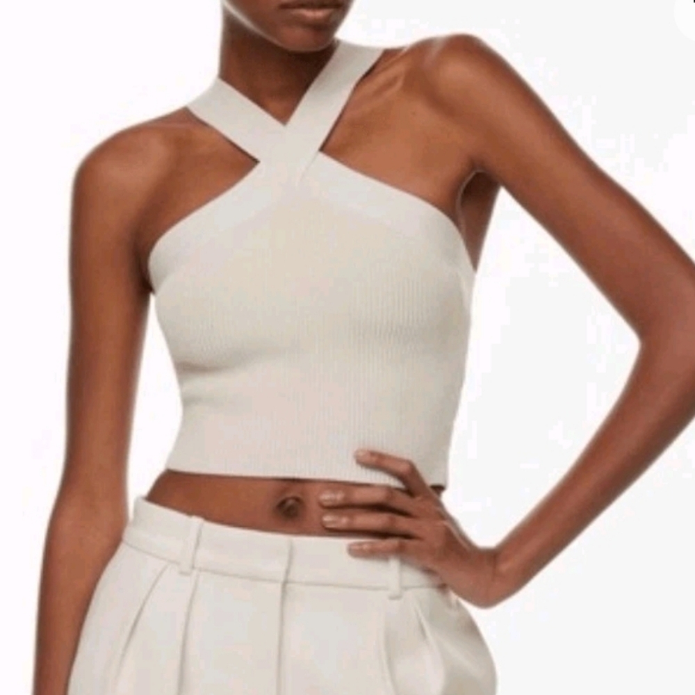Babaton Sculpt Knit Criss Cross Cropped Tank Top Halter Top From Aritzia M